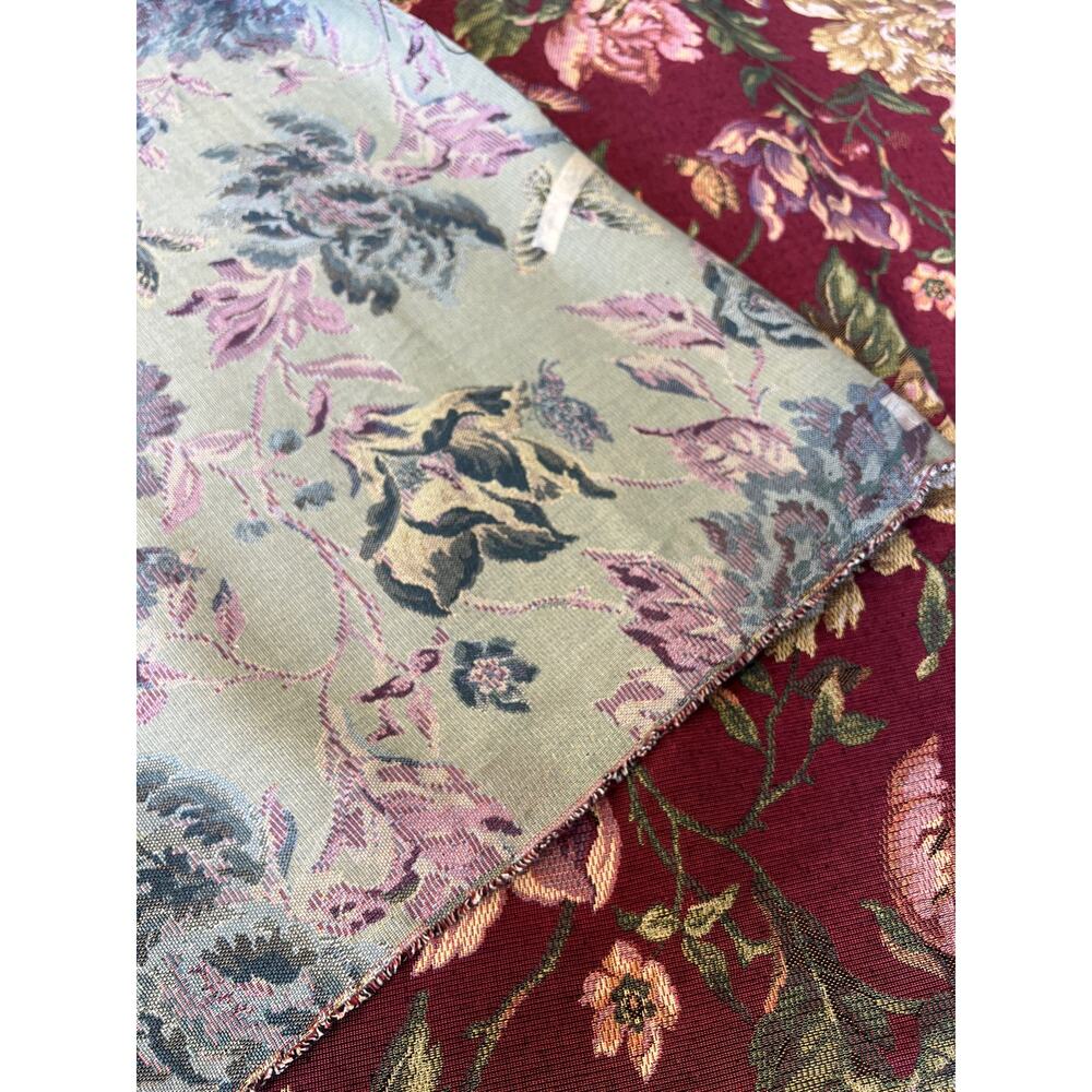 Vtg Tapestry Upholstery Fabric Red Peonies Floral Jacquard Grandmillenial BTY - Picture 8 of 8